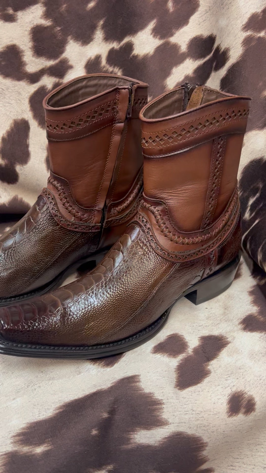 Los Altos Faded Brown Ostrich Leg Ankle Boot Style 76B0516