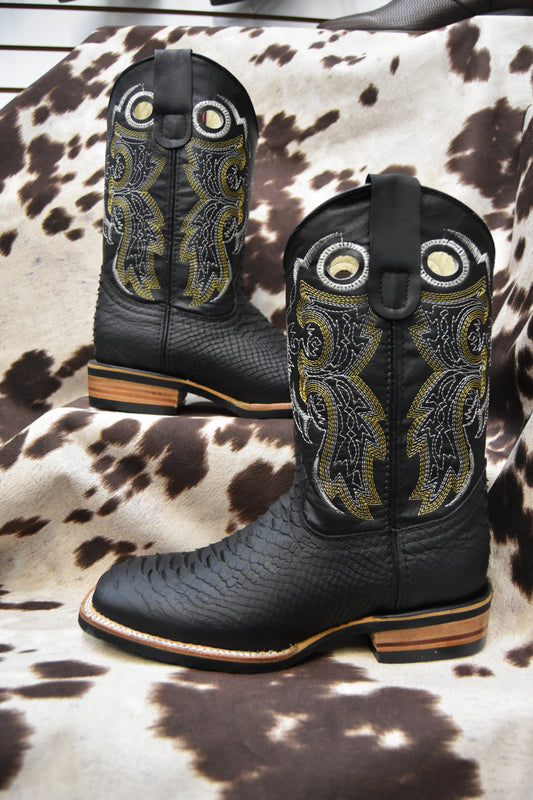 Potrero Embossed Black Python Leather Boot 318