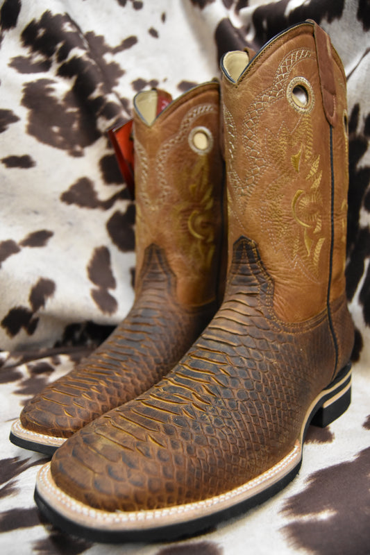 Potrero Embossed Tobacco Python Leather Boot Stylo 319
