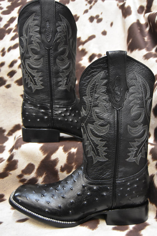 Rey Ranch Black Ostrich Leather Boot Style 1002