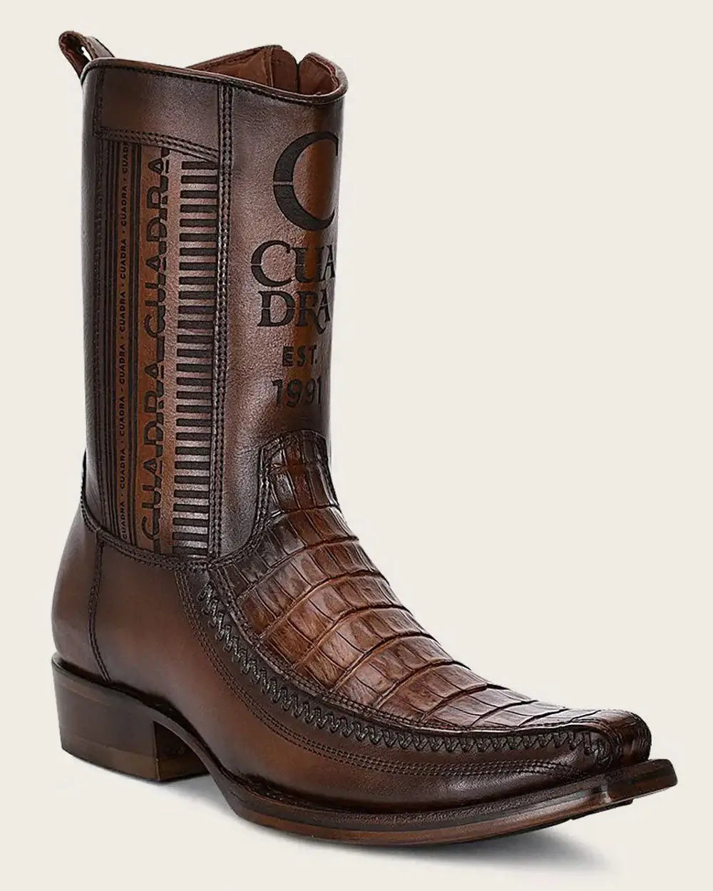 Premium Cuadra Ostrich Leg Leather Boots in Cafe Brown, handcrafted exotic western footwear for men.