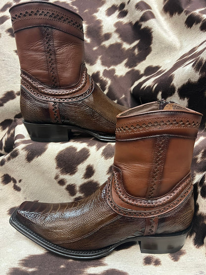 Los Altos Faded Brown Ostrich Leg Ankle Boot Style 76B0516