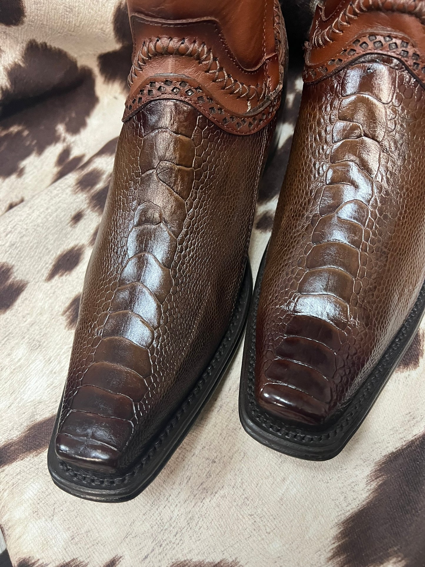 Los Altos Faded Brown Ostrich Leg Ankle Boot Style 76B0516