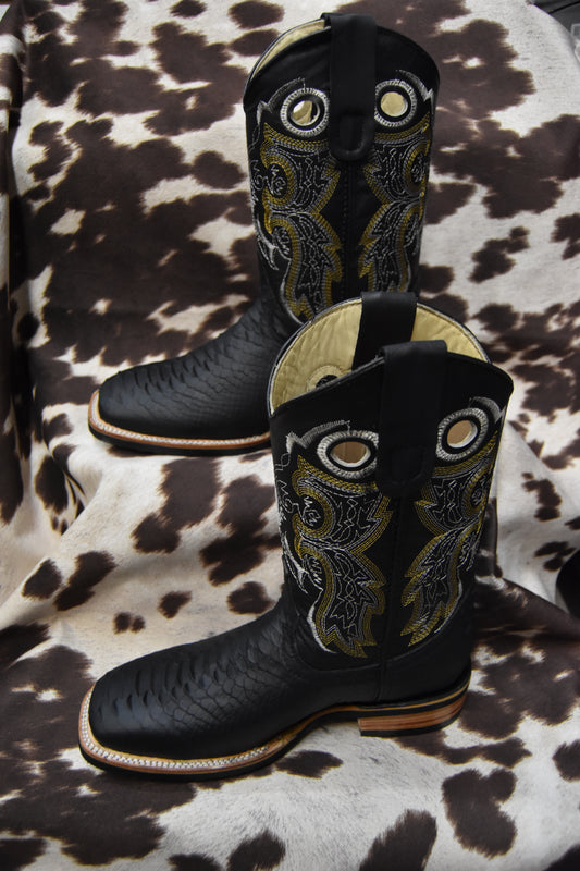 Potrero Embossed Black Python Leather Boot 318