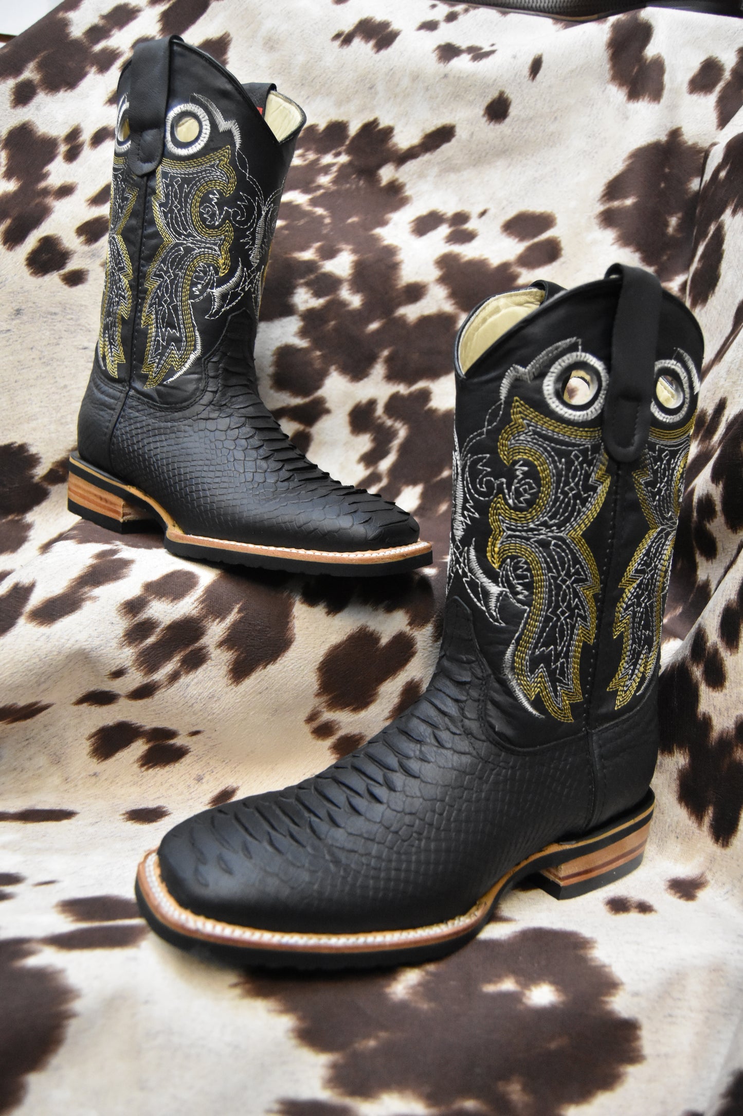 Potrero Embossed Black Python Leather Boot 318