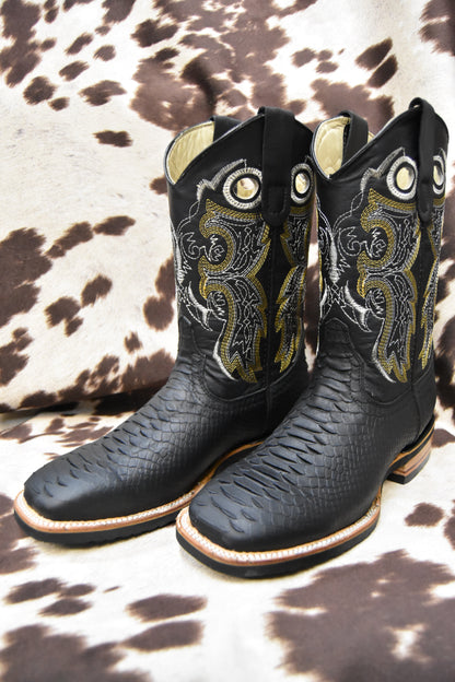 Potrero Embossed Black Python Leather Boot 318