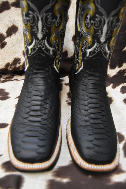Potrero Embossed Black Python Leather Boot 318