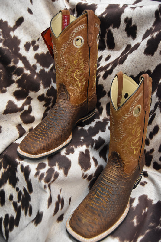 Potrero Embossed Tobacco Python Leather Boot Stylo 319