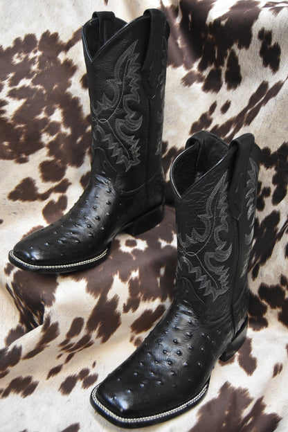 Rey Ranch Black Ostrich Leather Boot Style 1002