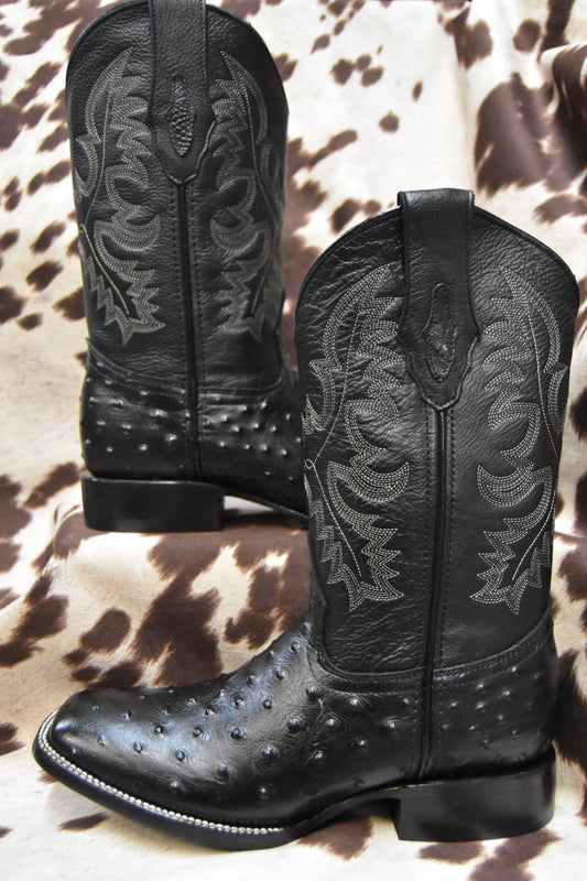 Rey Ranch Black Ostrich Leather Boot Style 1002