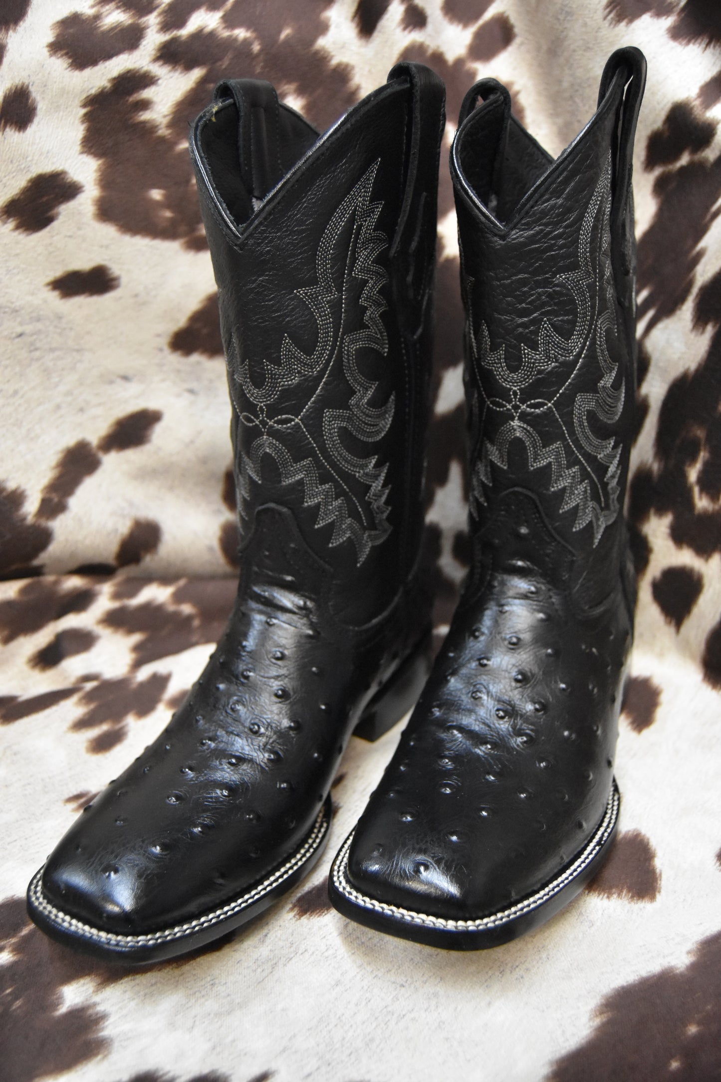 Rey Ranch Black Ostrich Leather Boot Style 1002