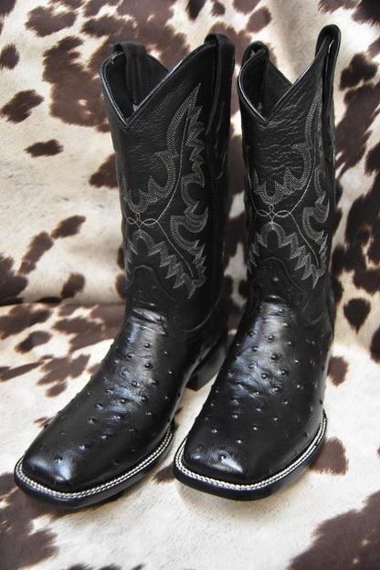 Rey Ranch Black Ostrich Leather Boot Style 1002