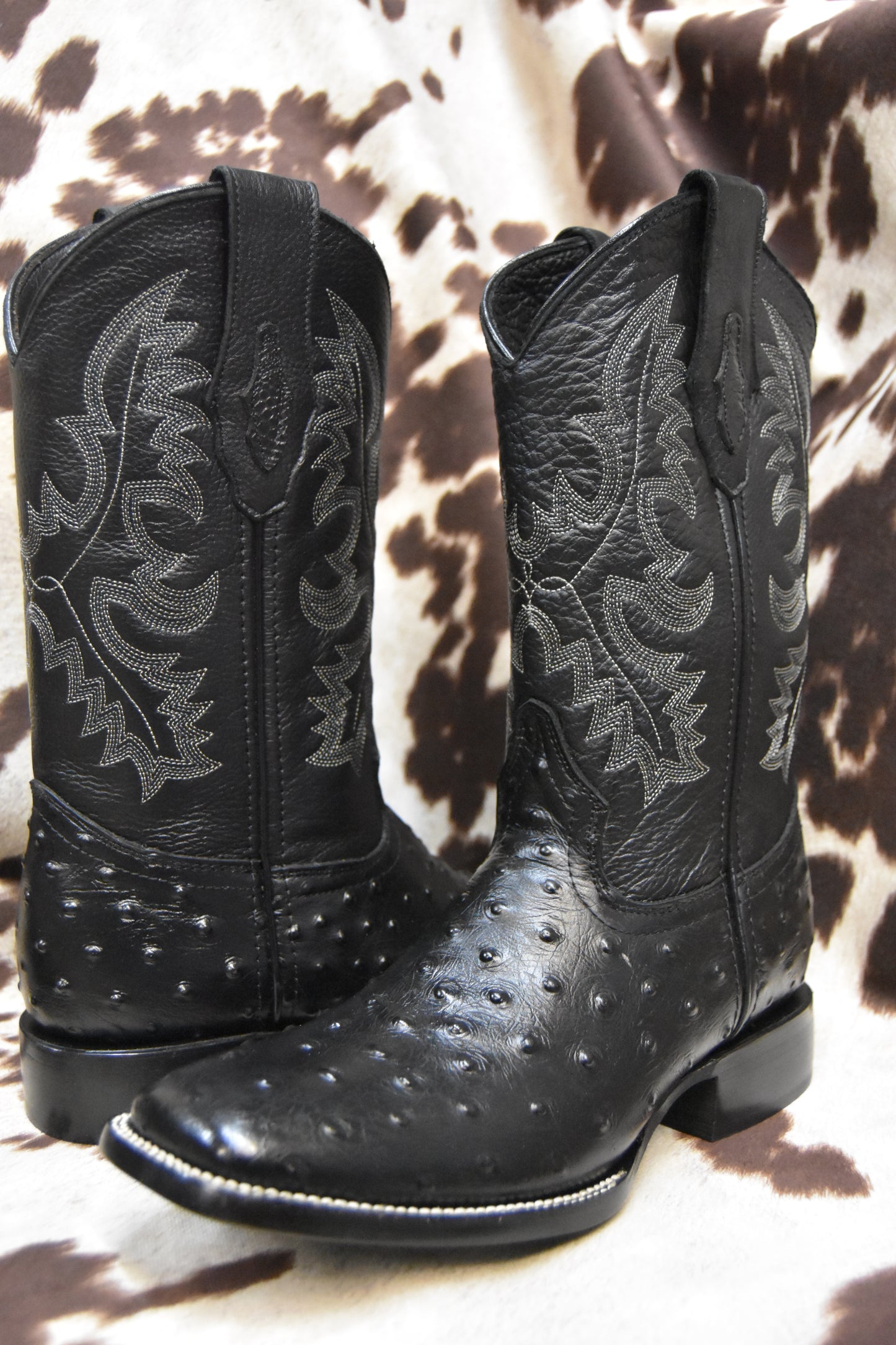 Rey Ranch Black Ostrich Leather Boot Style 1002