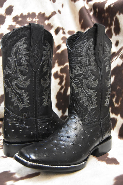 Rey Ranch Black Ostrich Leather Boot Style 1002