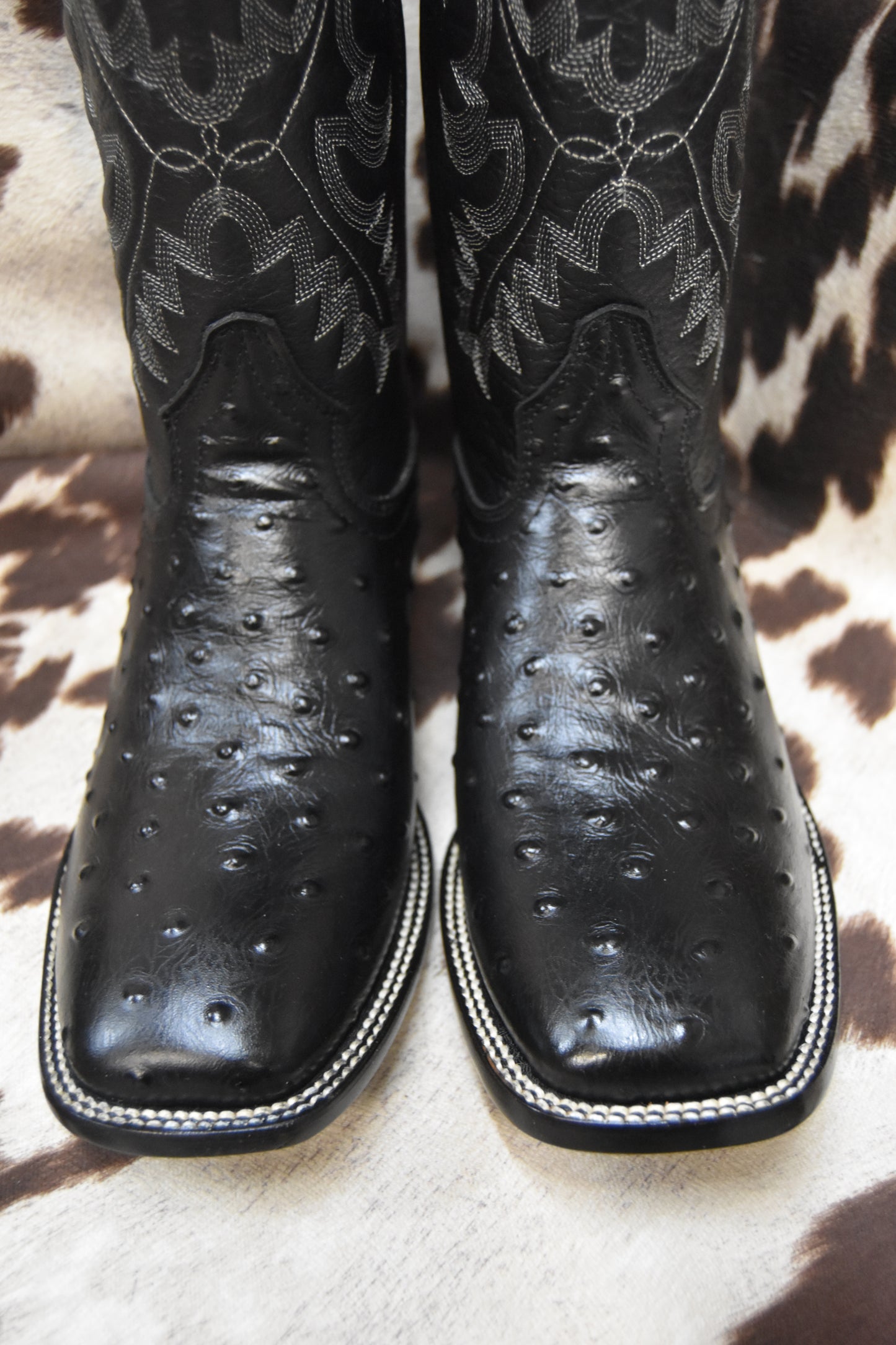 Rey Ranch Black Ostrich Leather Boot Style 1002
