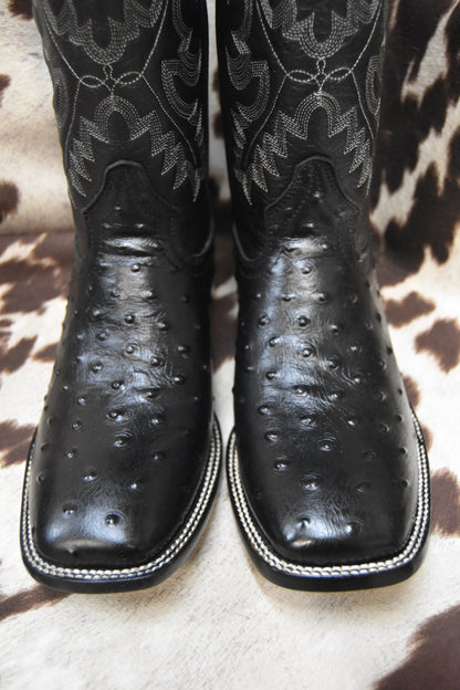 Rey Ranch Black Ostrich Leather Boot Style 1002
